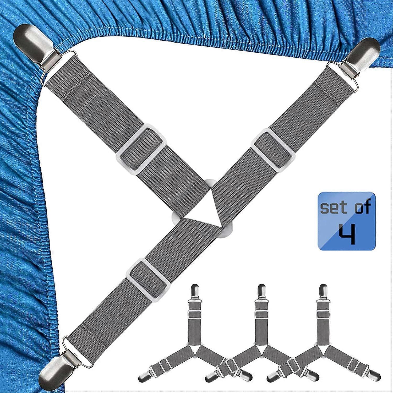 Bed Sheet Straps - Adjustable Sheet Fasteners, Gray, 4 Pcs