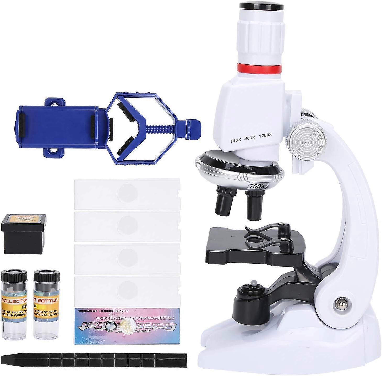 Children's Microscope Set with Smartphone Holder, 1200x HD Simulation Microscope, Science Educational Gift, No Battery