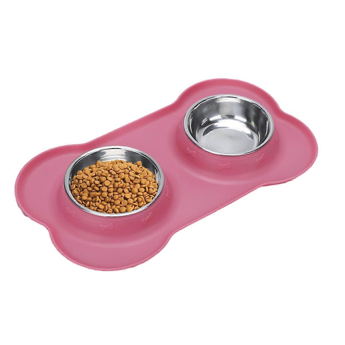 Double Pet Feeder Bowls with No Spill Non-Skid Silicone Mat, Set of 2 Bowls  850ML