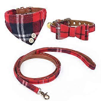 3-delt Bowtie hundehalsbånd og snor sæt, justerbart Plaid Dog Bowtie Collar Sæt