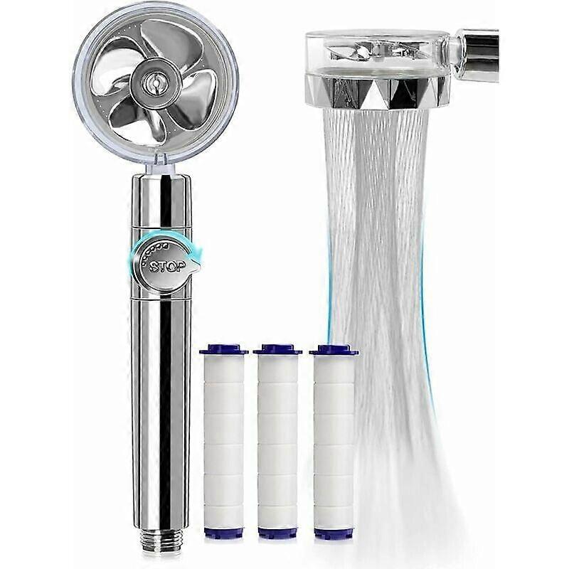 Hand Shower, Water Saving Anti-Limescale Shower Head, High Pressure Propeller Shower Head Three-Level Filter Filter System with 3 Replaceable PP Cotto