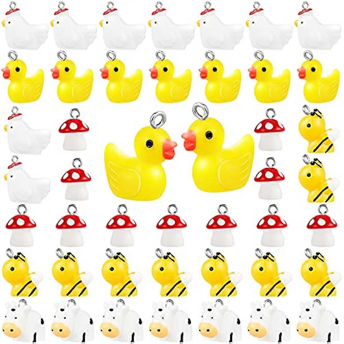 50 Pieces Cute Resin Mushroom Duck Cow Charms for Jewelry Making Animal Charms Pendant Handmade Bee Chicken Finding Charm DIY Pendant Resin Charm for