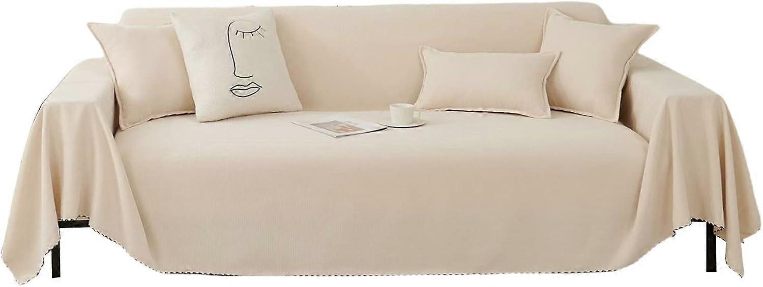 180 x 230cm Beige Multifunction Large Size Sofa Throw, 2 Seater Sofa Cover, Reversible Sofa Cover Multipurpose Sofa Throw, Large Blanket for Double Be