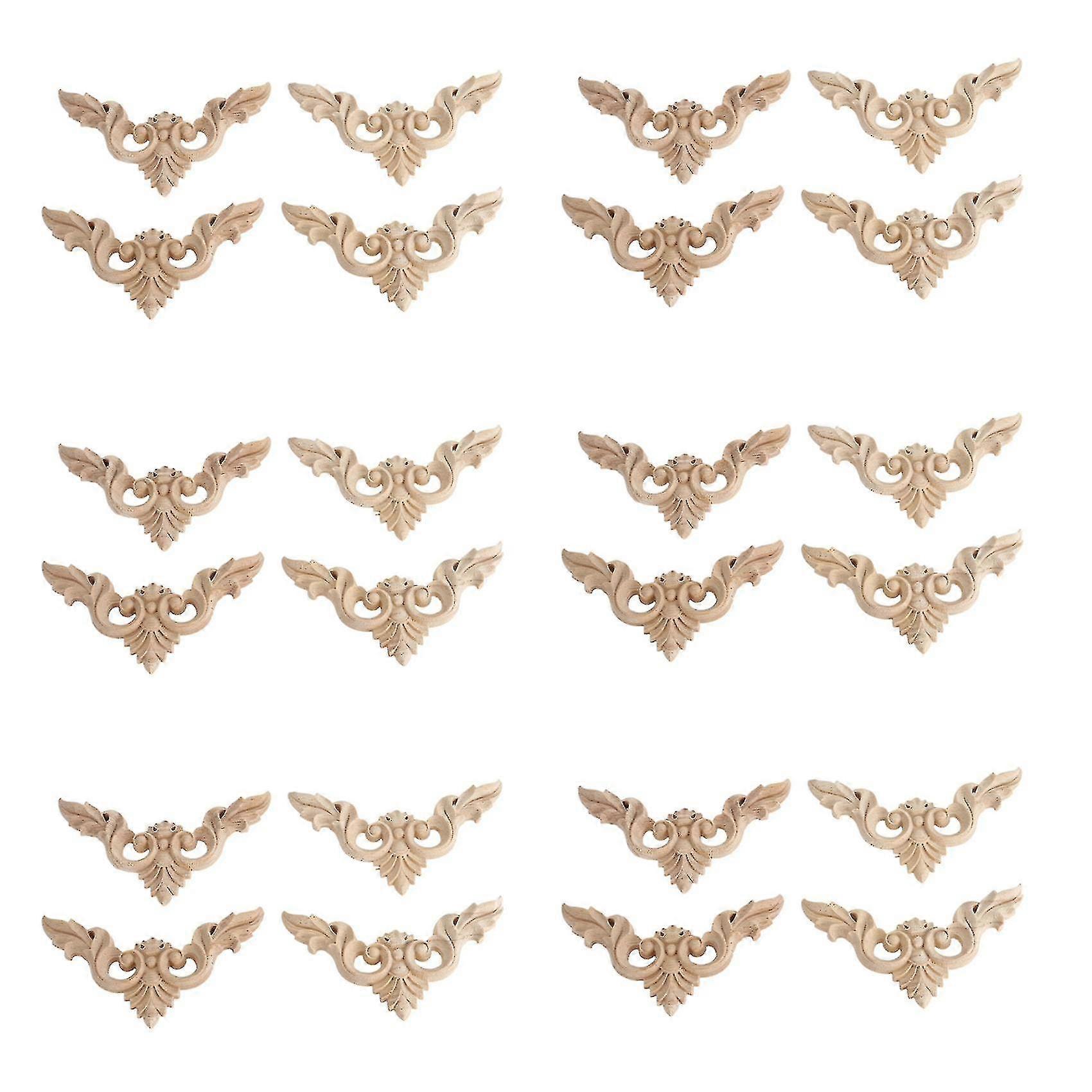 24pcs 8x8cm木彫りコーナーオンレイ家具ホームデコレーション未塗装アップリケ