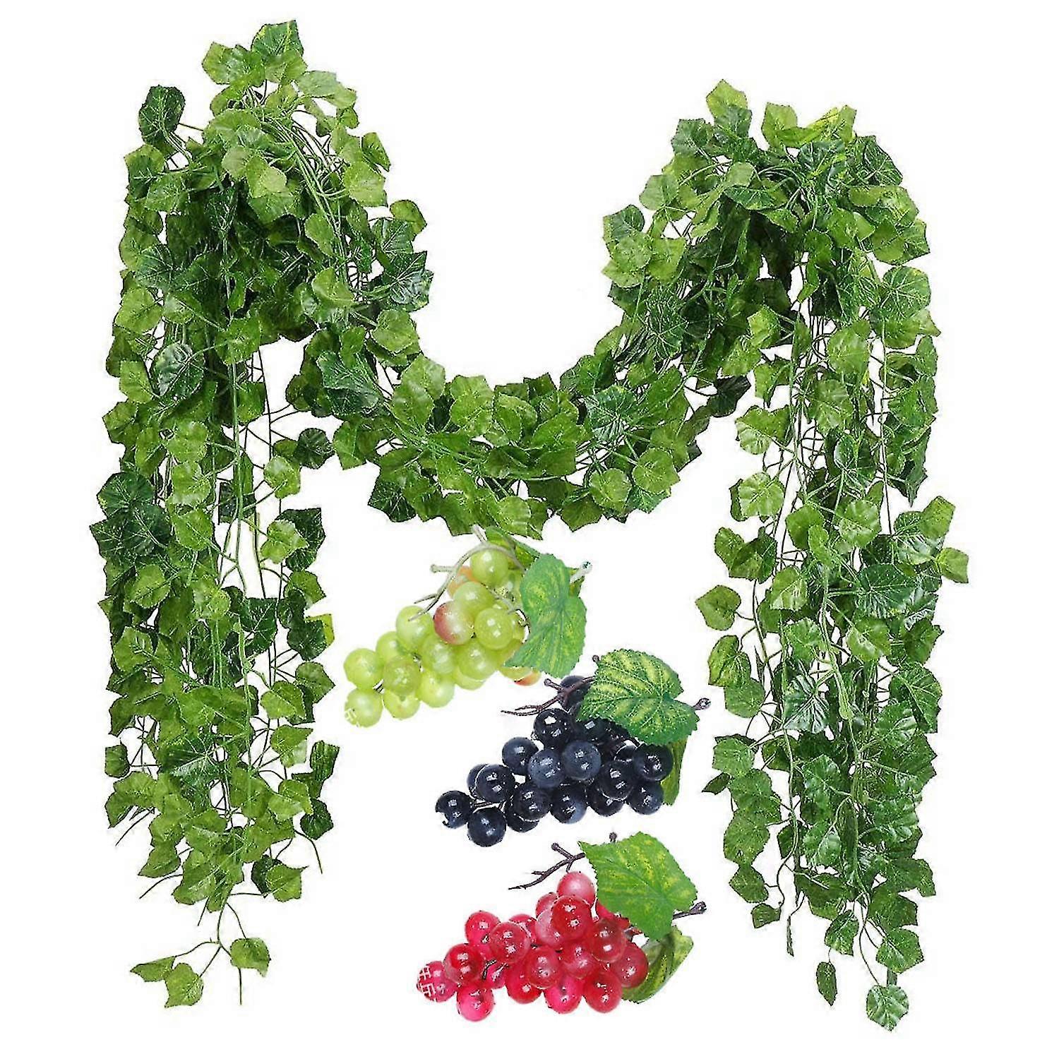 12 Strands Artificial Grape Vines Ivy Leaves With 3 Strings Grapes For Wedding Party Home Wall Decor
