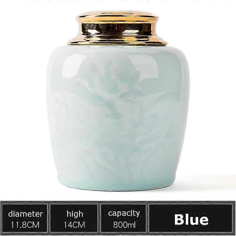Pet Ceramic Urns Memorial Container Pet Ashes Urn Handpainted Ceramics Urn Cremation Pet Bird Ash Holder Burial Storage Box blue lotus as picture