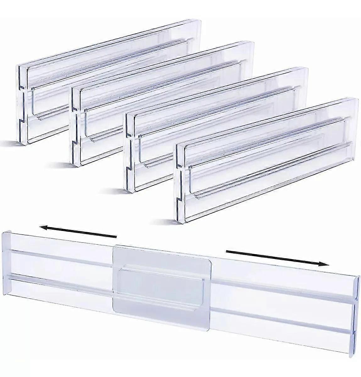 Διαχωριστικά συρταριών Organizers 4 Pack, Ρυθμιζόμενο Ύψος 8cm Επεκτάσιμο από 27.5-52cm Οργάνωση συρταριών κουζίνας, διαφανές πλαστικό SMTX