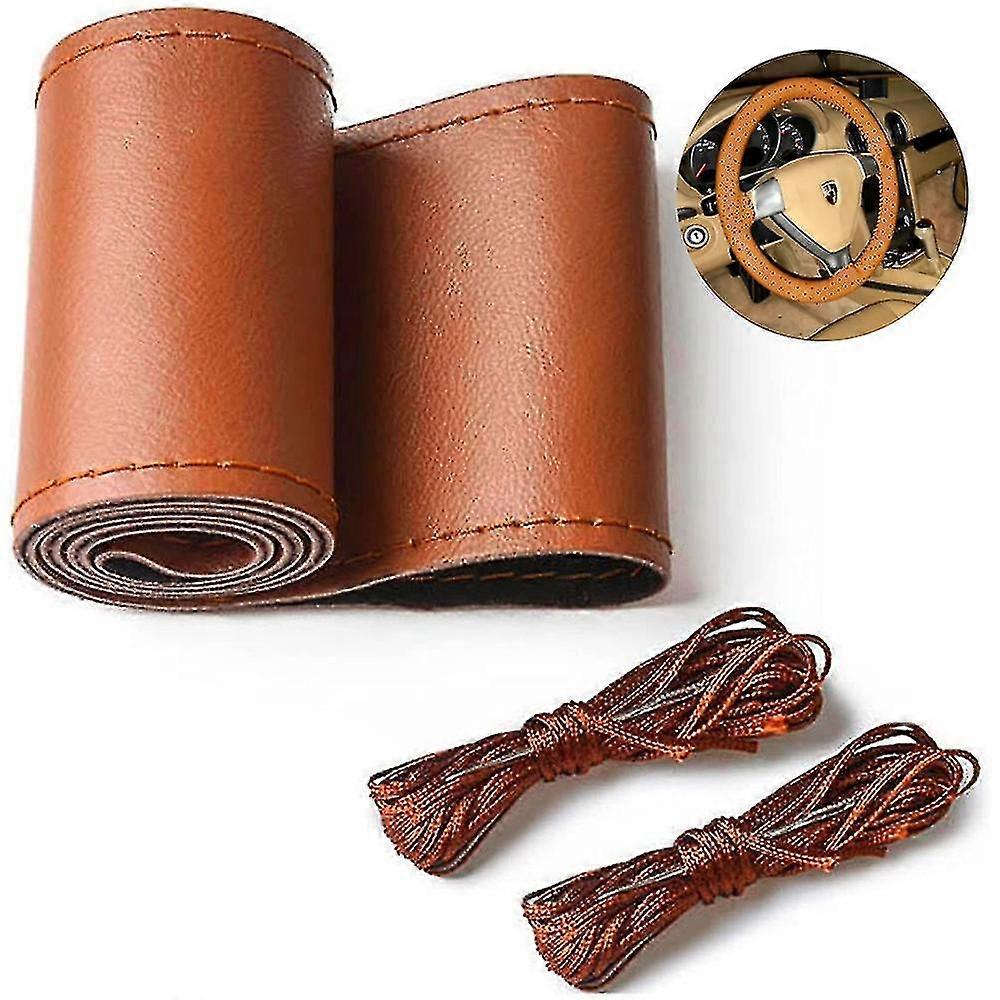 1個のレザーステアリングホイールカバー、通気性のある滑り止めデザイン、ソフト