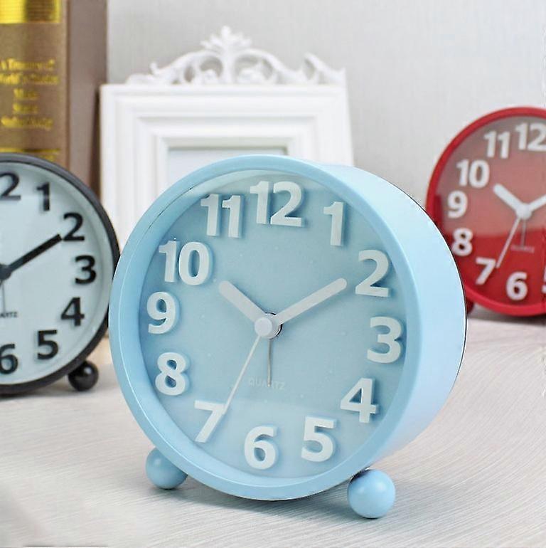 Blue Silent Analog Alarm Clock,Black Metal Large 3D Digits,Non Ticking Table Clock with Night Light Bedside Alarm Clock 10.8cm