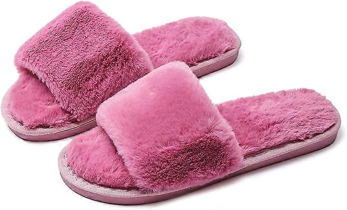 Women's furry slippers soft and comfortable open toe slippers comfortable 6/6.5UK