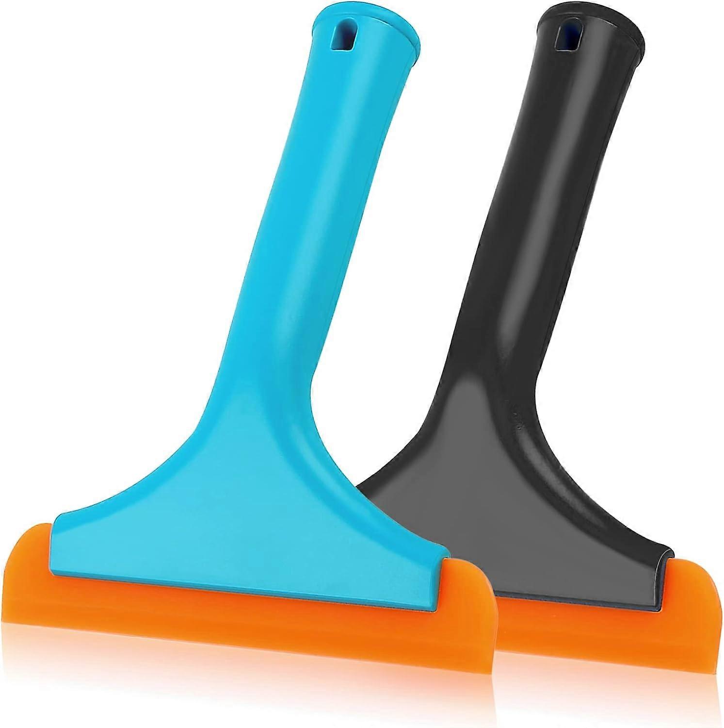 Universal car window scraper shower glass door scraper, super soft silicone window cleaning small scraper car windshield (black + blue)