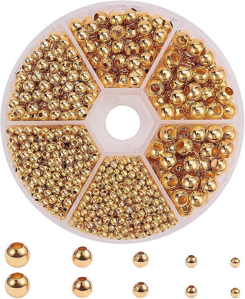 1430pcs 5 χρυσές διαχωριστικές χάντρες μεγέθους, ορείχαλκος στρογγυλές ομαλές χάντρες μετάλλων αποστατών σφαιριδίων χαλαρές για κοσμήματα περιδέραιου βραχιολιών που κατασκευάζουν τις προμήθειες