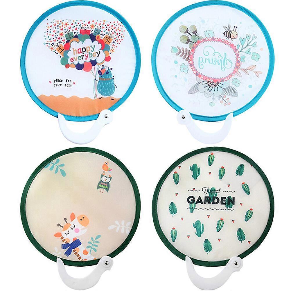 4pcs Foldable Fans Round Japanese Style Fans Handheld Folding Fans Cartoon Fans(Random Style)