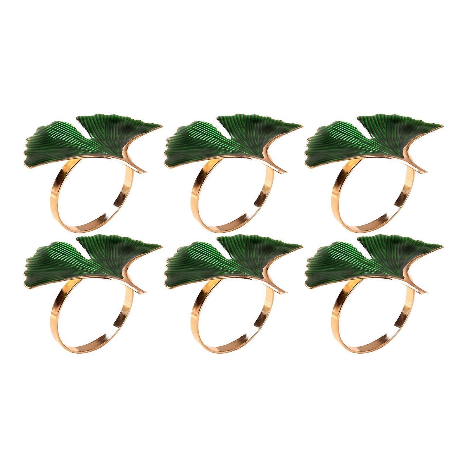 6Pcs/Set Serviette Ring Exquisite Workmanship Decorative Alloy Ginkgo Leaf Pattern Napkin Clip for Dinner Table