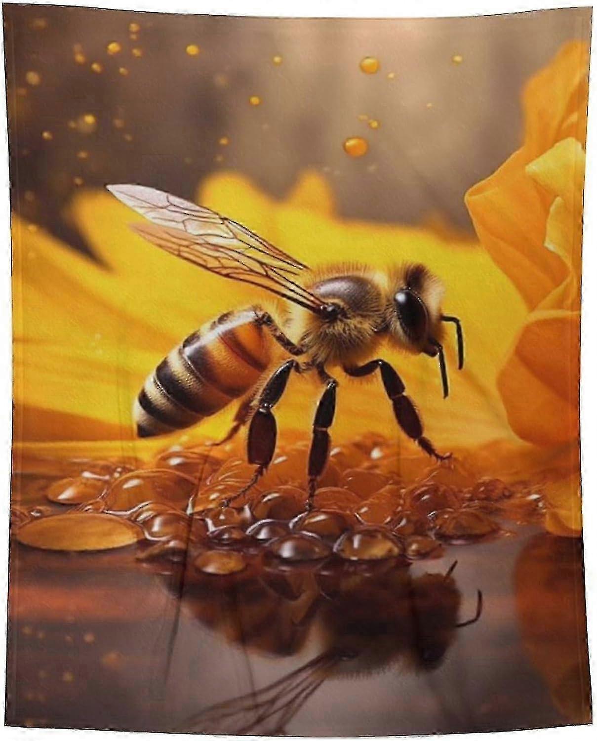 t1435 Blanket Fleece Blanket Rabbit Throw for Sofa & Bed, Plush Cozy Fuzzy Blanket, Super Soft and Warm  Seasons, Bee Blanket bn1435