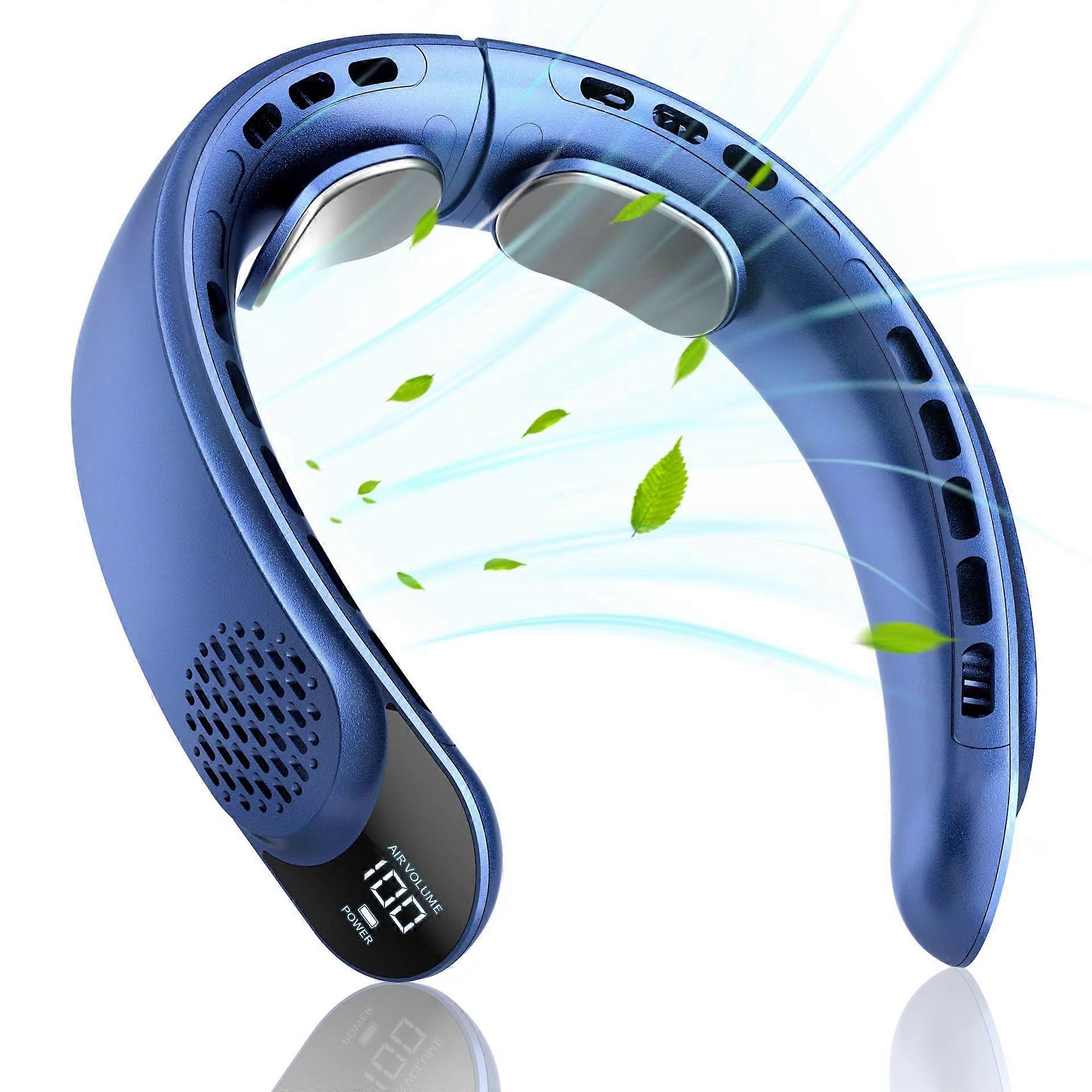 Neck fan, personal fan with LED display, USB-C rechargeable, 3-speed adjustment