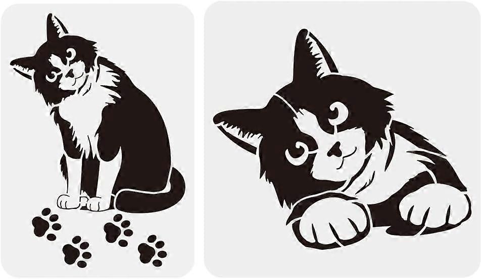 2 Pcs Peeping Cat Drawing Stencil 2 Size Tilted-Head Cat Painting Template Reusable Paw Prints Decoration Stencil Animal Theme DIY Stencil for Paintin