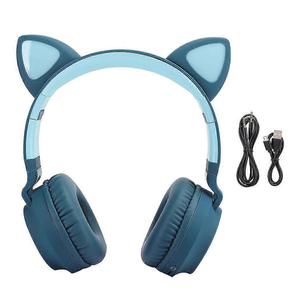 Cat Ear Bluetooth 5.0 Headphones LED Noise Cancelling Young People Kids Cute Headset Support Memory CardBlue