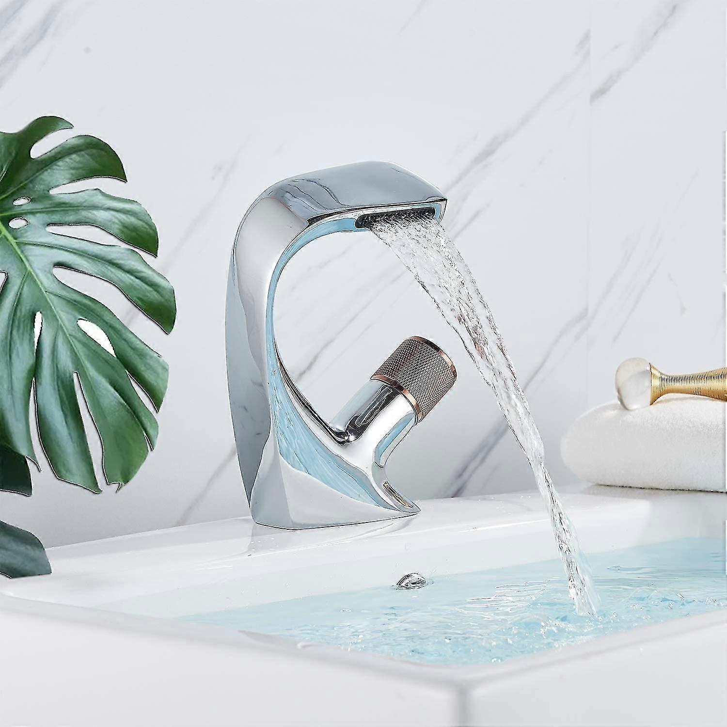 Chrom Basin Faucet Waterfall Single Handle Single Hole Waterfall Spout Mixer Tap For Bathroom Vanity Basin