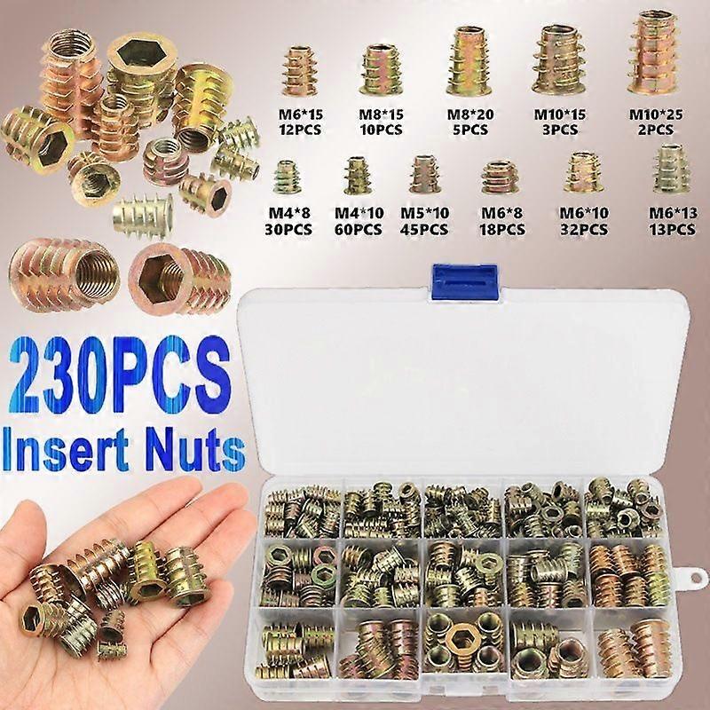 230pcs Screw-in Nuts, M4/M5/M6/M8/M10 Zinc Alloy Sockets, Hex Socket Nut, Drive-in Nuts