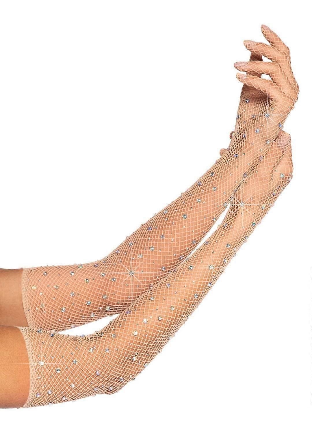Women's rhinestone mesh long sleeve fishnet gloves