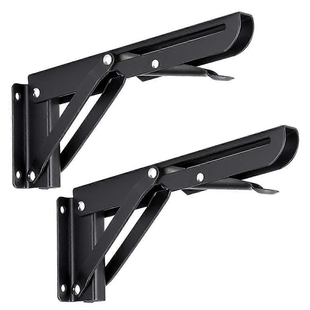 2 Pcs Folding Shelf Brackets Black Metal Triangle 8 Inch Sturdy Heavy Duty for Tables Benches and Shelving Units