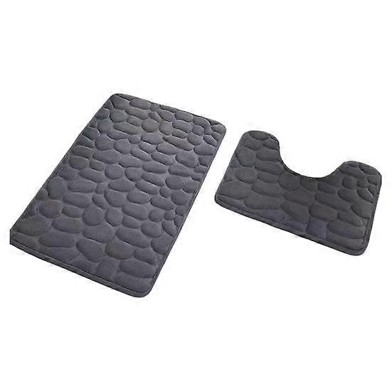 2Pcs/Set Bathroom Floor Mat Stone Embossed Pattern Anti-Slip Bottom Bathroom Rug Extra Thick Absorbent Bath Mat