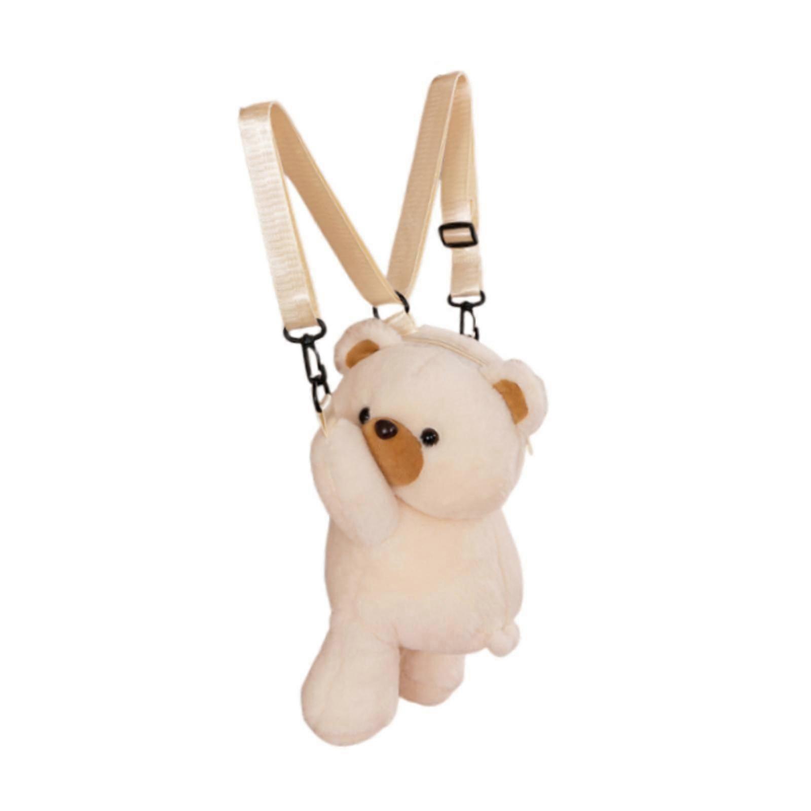 Plush Bear Backpack Lovely Casual with Adjustable Strap Travel Backpack Beige