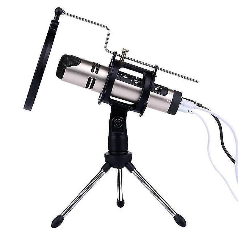 Adjustable Microphone Stand Desktop Tripod for Computer Video Recording with Mic Windscreen Filter