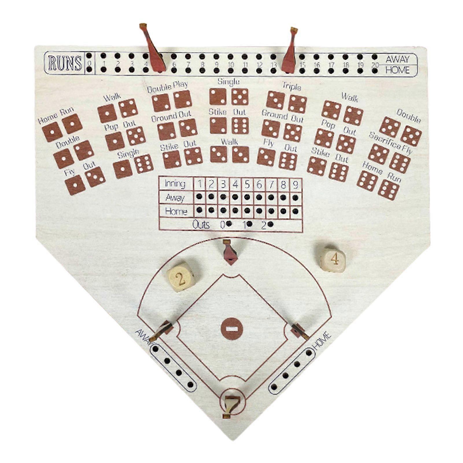 1 Set Baseball Dice Game Board Wooden Desktop Baseball Game Board with Dices Baseball Dice Game Set for Home Party Game Night Travel