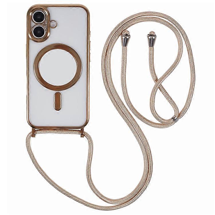 Compatible For iPhone 16 Case Compatible with MagSafe Electroplating TPU Cellphone Protector with Long Lanyard