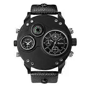 Oulm unieke sporthorloges heren luxe merk twee tijdzone polshorloge decoratief kompas mannelijk quartz horloge relogio masculino
