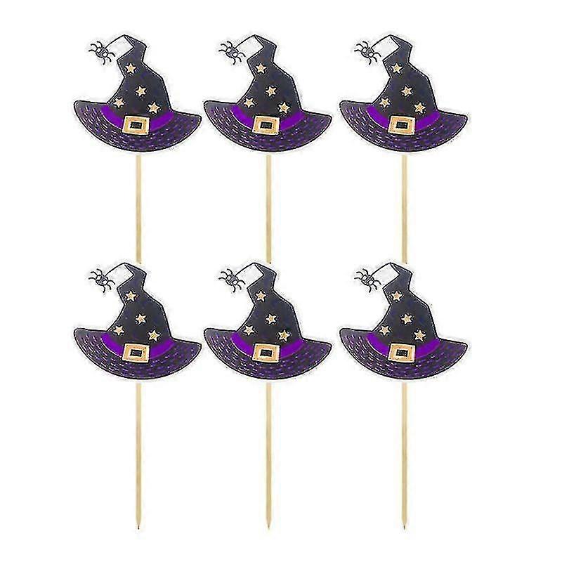 12pcs Creative Witch Hat Cake Topper Paper compatible Halloween