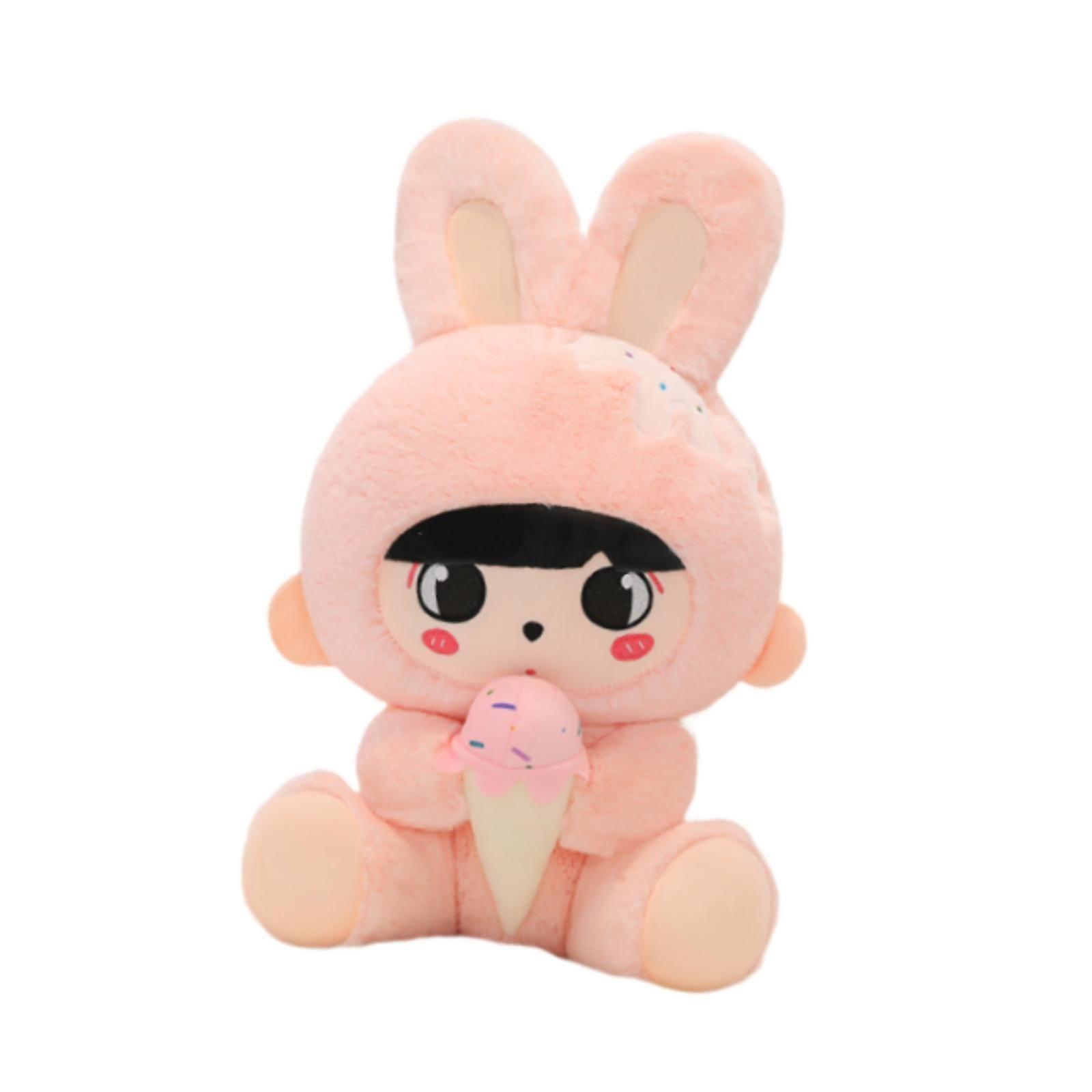 Bunny Plush Toy Gift Soft Cartoon Hugging Plush Toy for Dorm Adults Children Pink