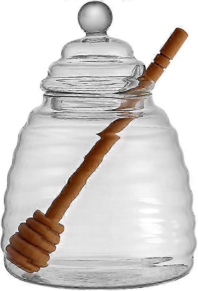 500Ml / 6.9 Oz Honey Pot with Dipper, Glass Honey Jar and Dipper Set, Honey Dispenser, Beehive Honey Pot for Store Honey and Syrup