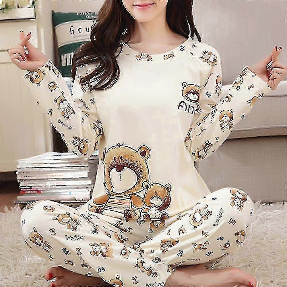 النساء بيجامات مجموعة طويلة الأكمام الكرتون ملابس النوم Loungewear البيجامات