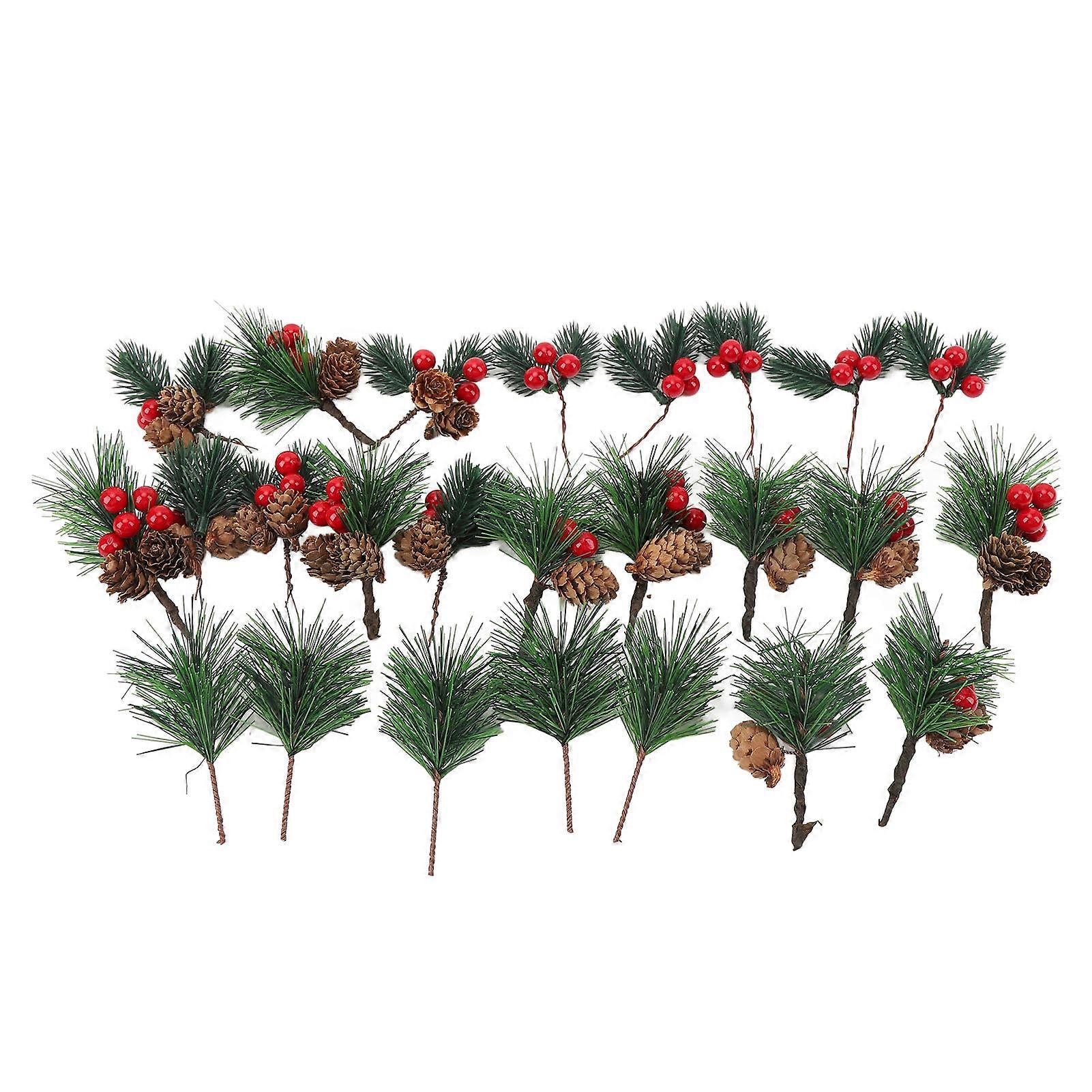 Multifunctional 25PCS Artificial Pine Branches with Berries and Pinecones for Xmas Decor
