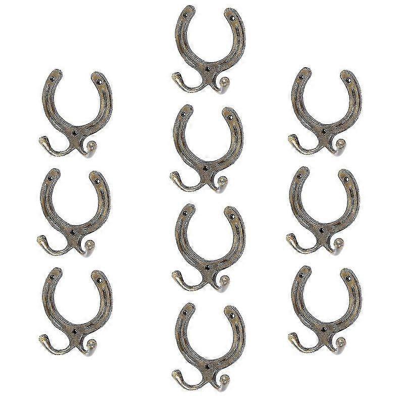 10x馬靴ダブルコートフック鋳鉄ヴィンテージスタイル100mm X 110mm真鍮