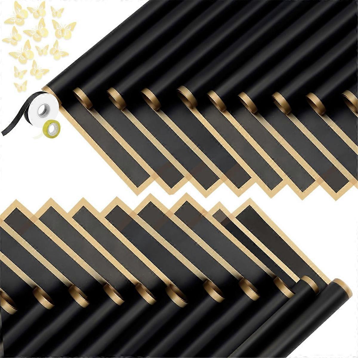 20 Sheets Gold Edge Flower Wrapping Paper (Black)