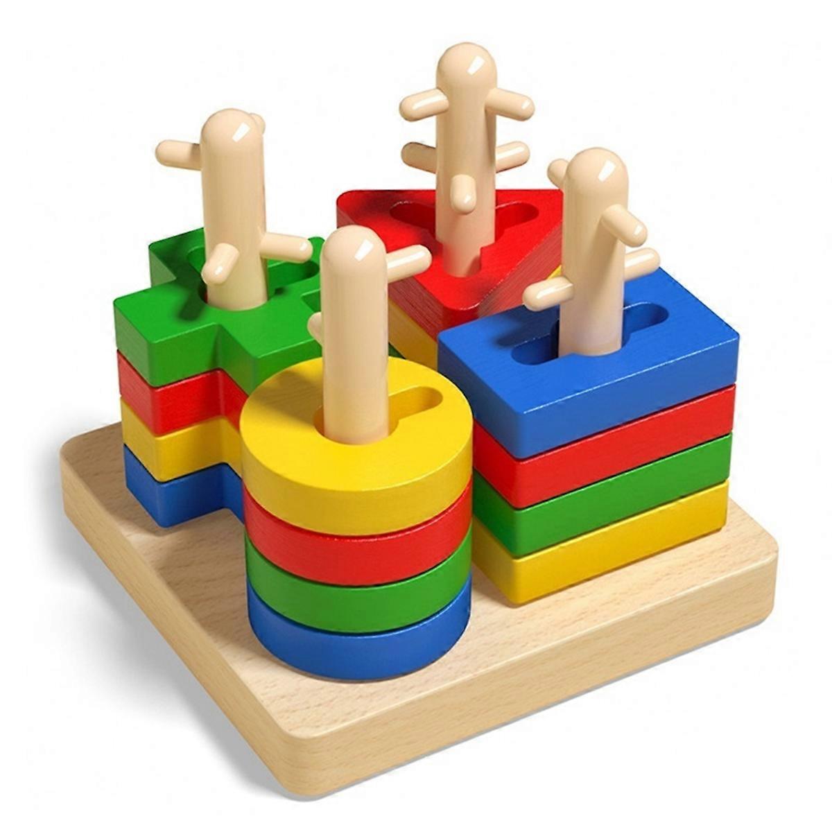 Geometric Column Toys Shape Matching Building Blocks Aids B
