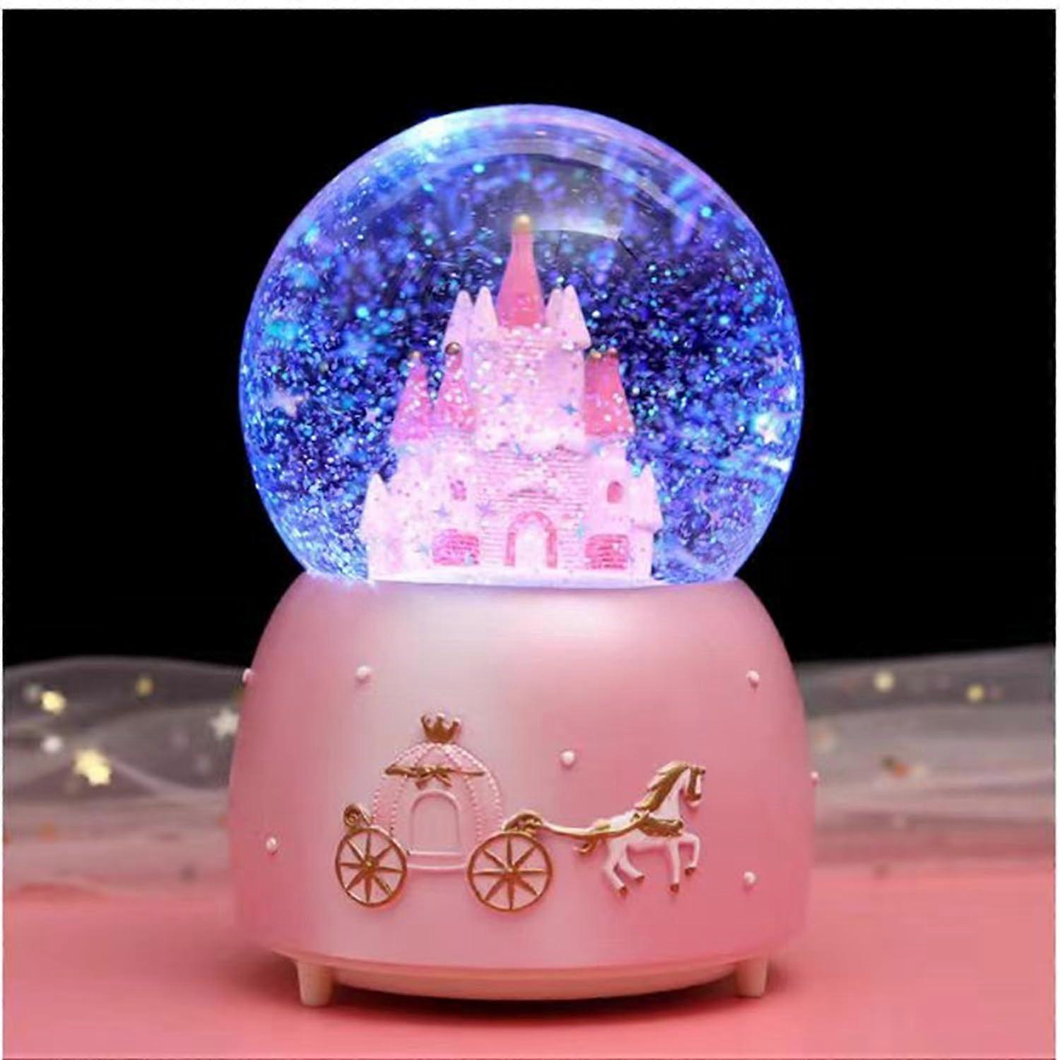Castle Snow Globe Musical Crystal Ball with Color Changing Lights and Rotating Castle for Kids - Automatic Snowfall Music Box