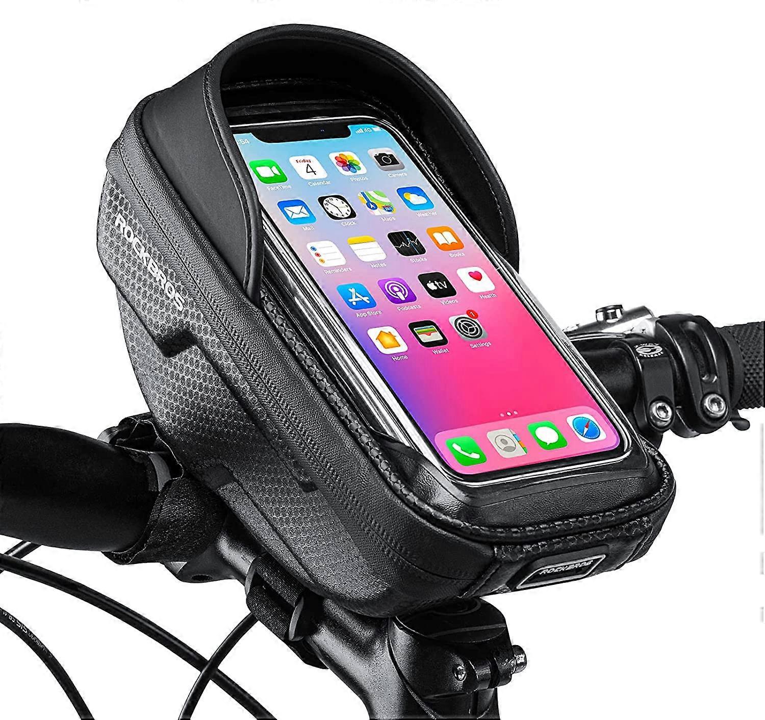 Bike Phone Mount Bag - Waterproof Front Frame Handlebar Pouch with Sensitive Touch Screen for iPhone 11, XS Max, XR, 8 Plus, Fits Phones Below 6.5"