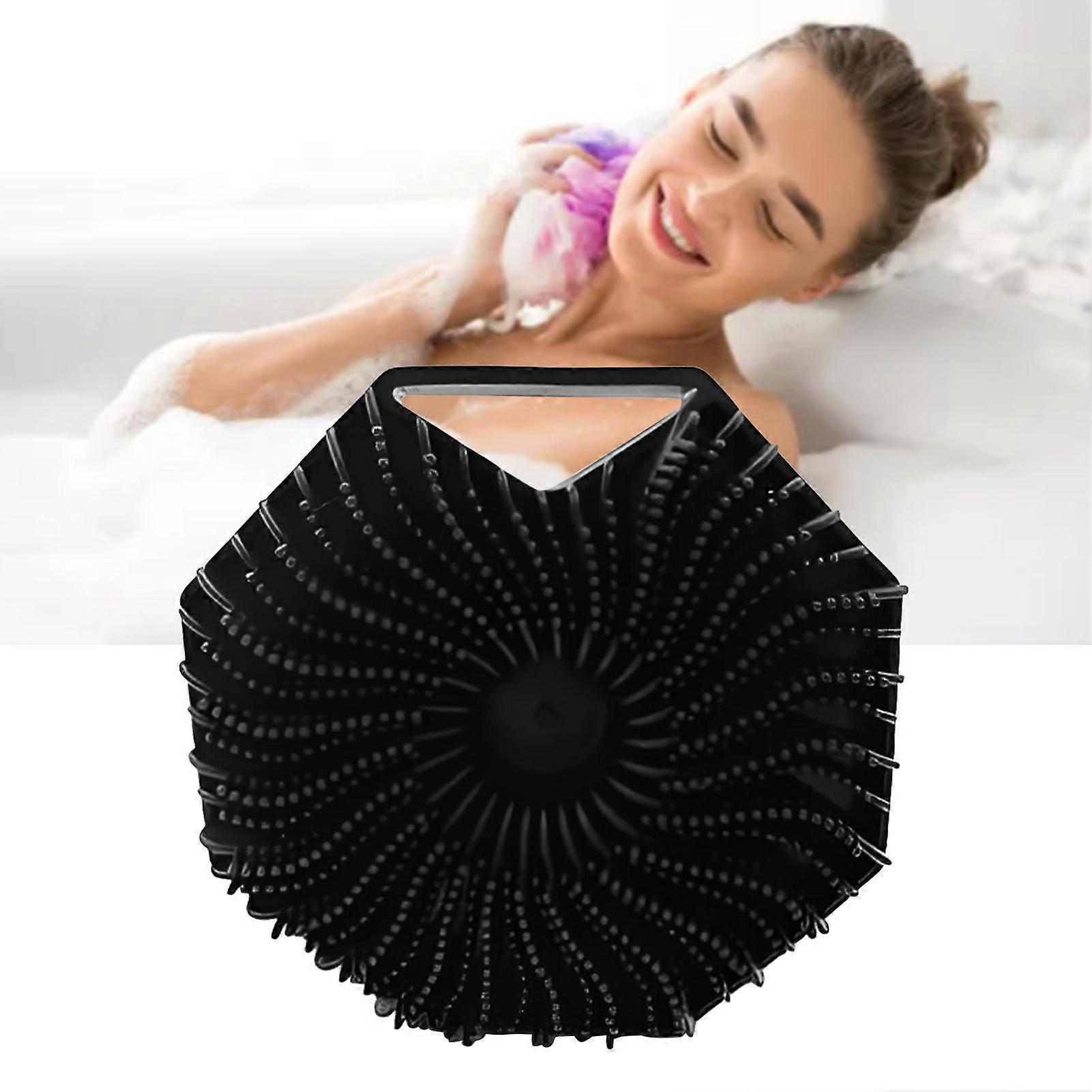 Silicone Body Scrubber with Non-Slip Handle, Black, Portable