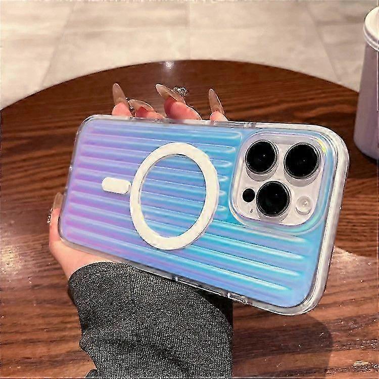 For iPhone 16 Pro Max Magnetic Case Dazzling Gradient Color PC + TPU Phone Back Cover Corrugated Design