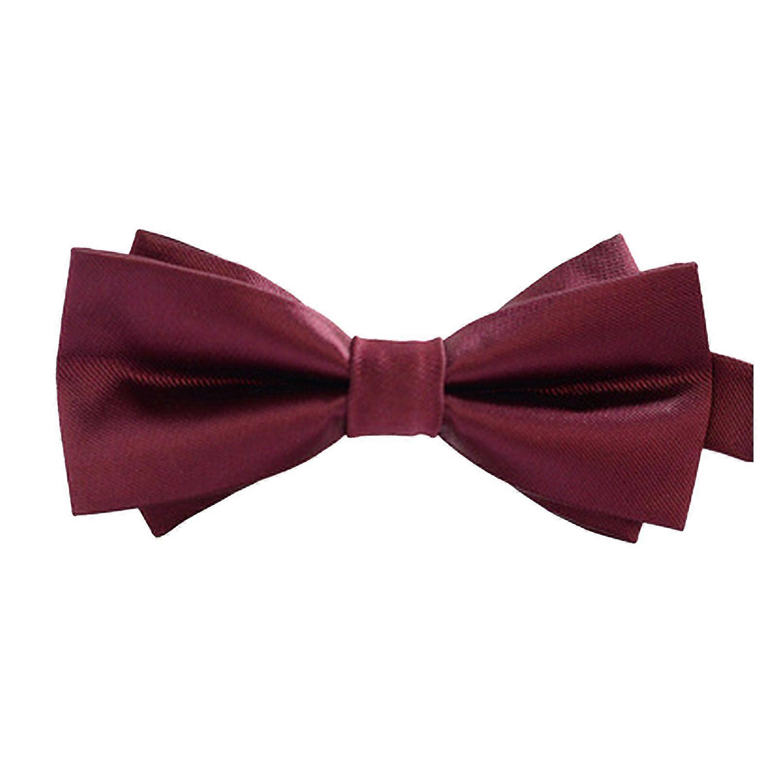 Men Bow Tie Pure Color Polyester Adjutable Bowtie Formal Accessory for Wedding Performance Wine Red