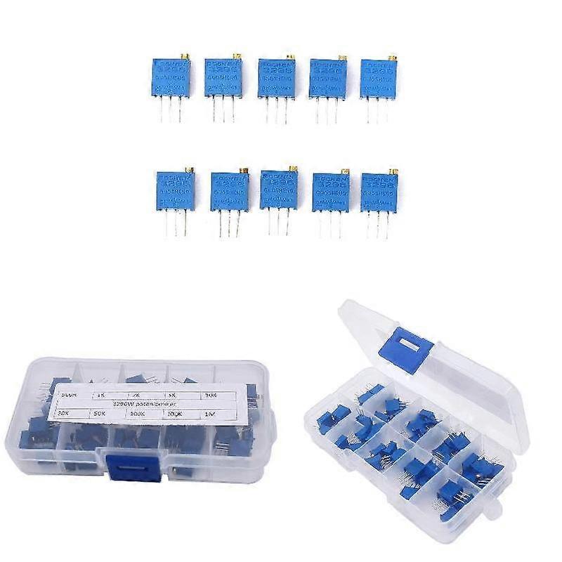 50 Pcs/ Set 10 Values Assortment 3296W Multiturn Variable Resistor Trimmer Potentiometer Kit