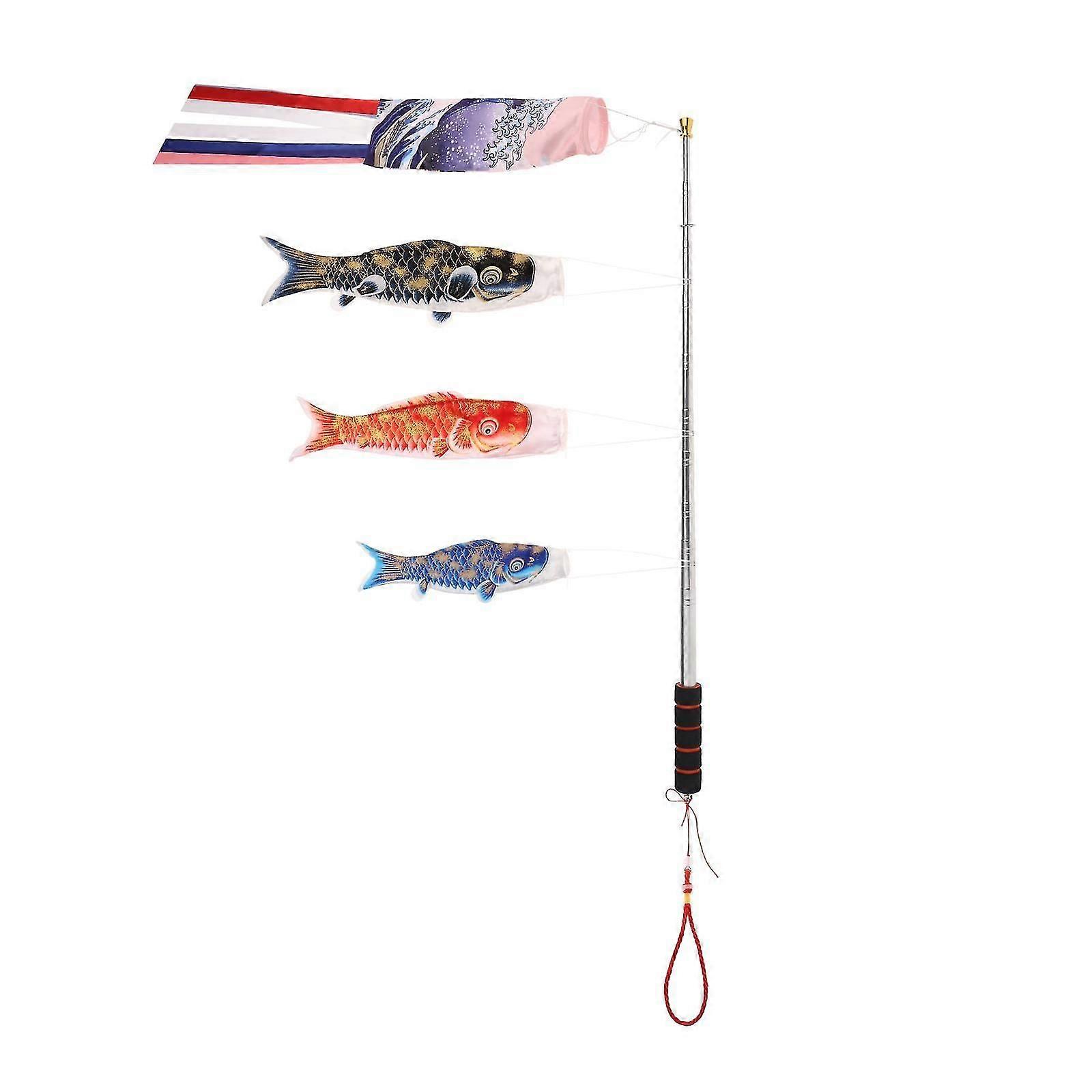 4pcs日本の鯉の魚の風の靴下の魚の旗の金属棒の掛け壁の装飾A