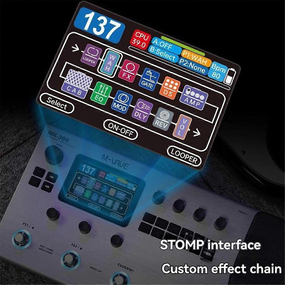 -300 Gitarr Multi Effekt Processor ANN Neural Modellering 120AMP 10h Batteri + 300s Looper + 128 Trumma MIDI