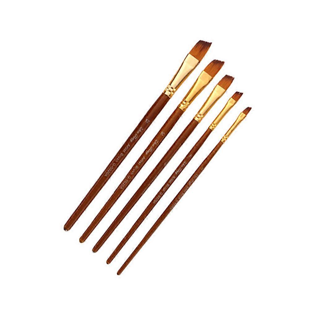 Nylon Paintbrush Set with Plastic Handles for Painting Use Assorted Color 5 Pieces Various Sizes