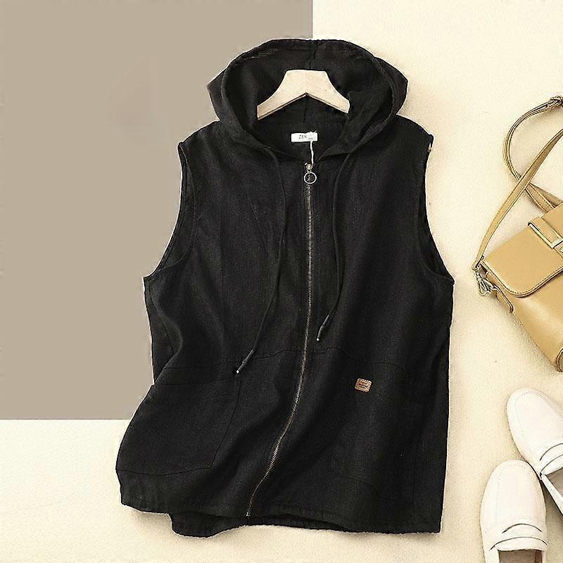 Summer Ladies Retro Hooded Casual Loose Vest Short Coat